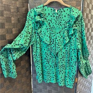 Joules Kelly Green and Navy Ruffled Women's Top